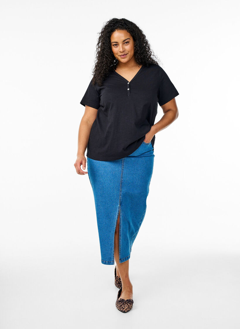 FLASH - T-shirt met knoopdetail, Zwart, Model image number 1