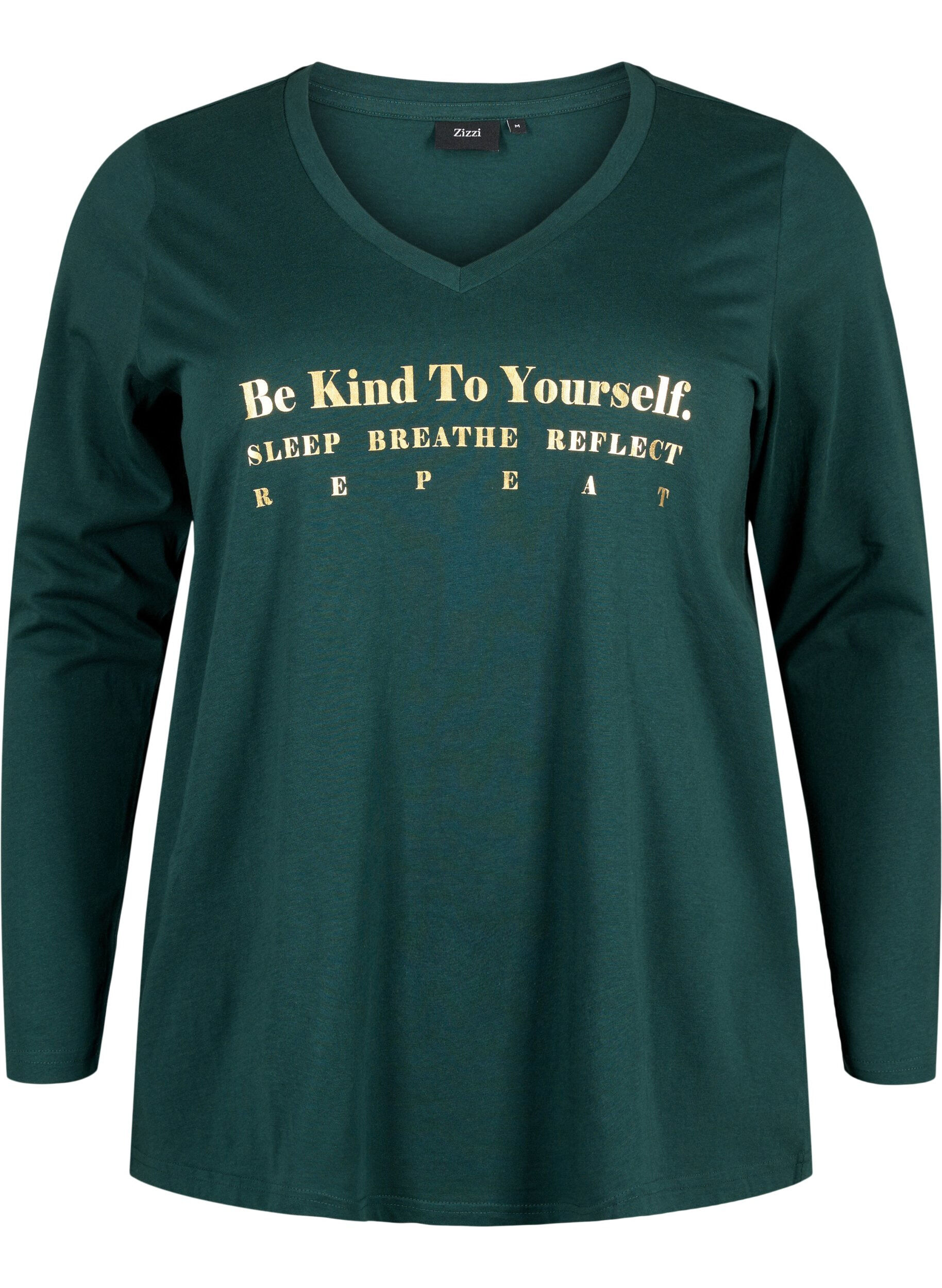 ZizziKatoenen nachthemd met tekstopdruk, Scarab, Packshot image number 0