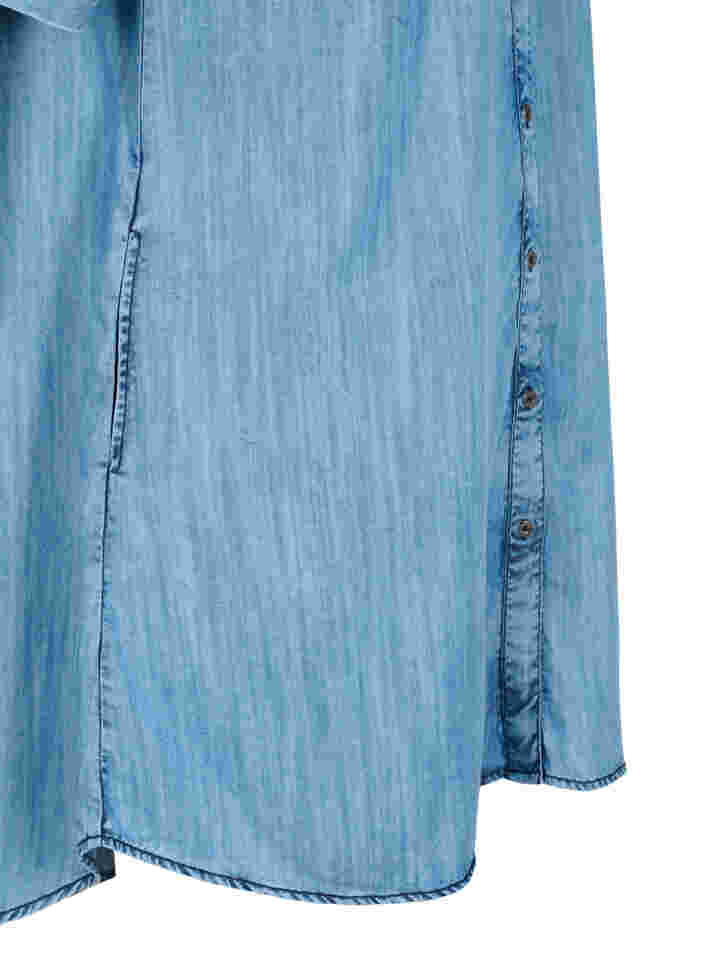 Denim jurk met ruches en korte mouwen, Blue denim, Packshot image number 3
