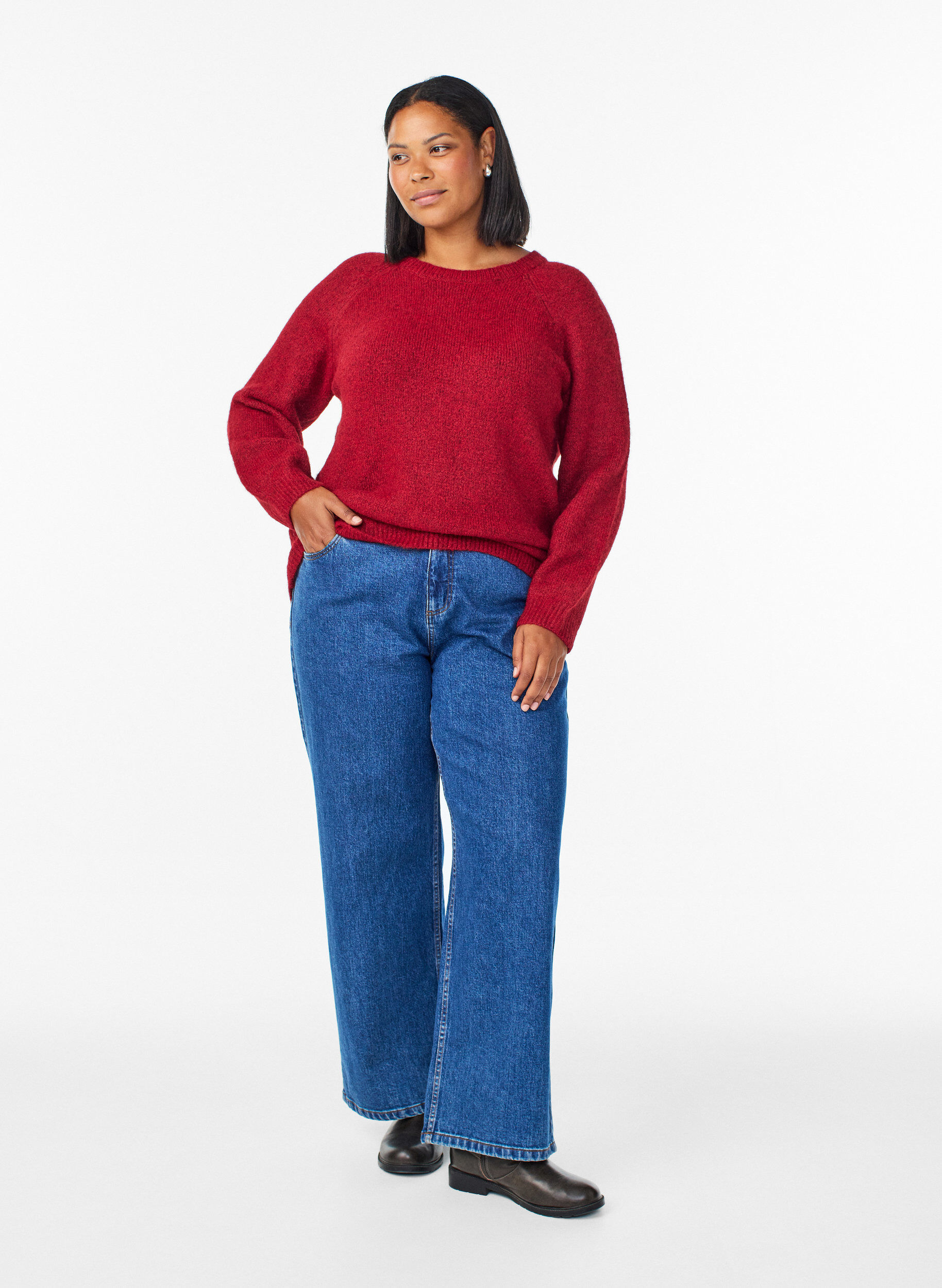 ZizziGebreide blouse met raglanmouwen, Rood, Model image number 1