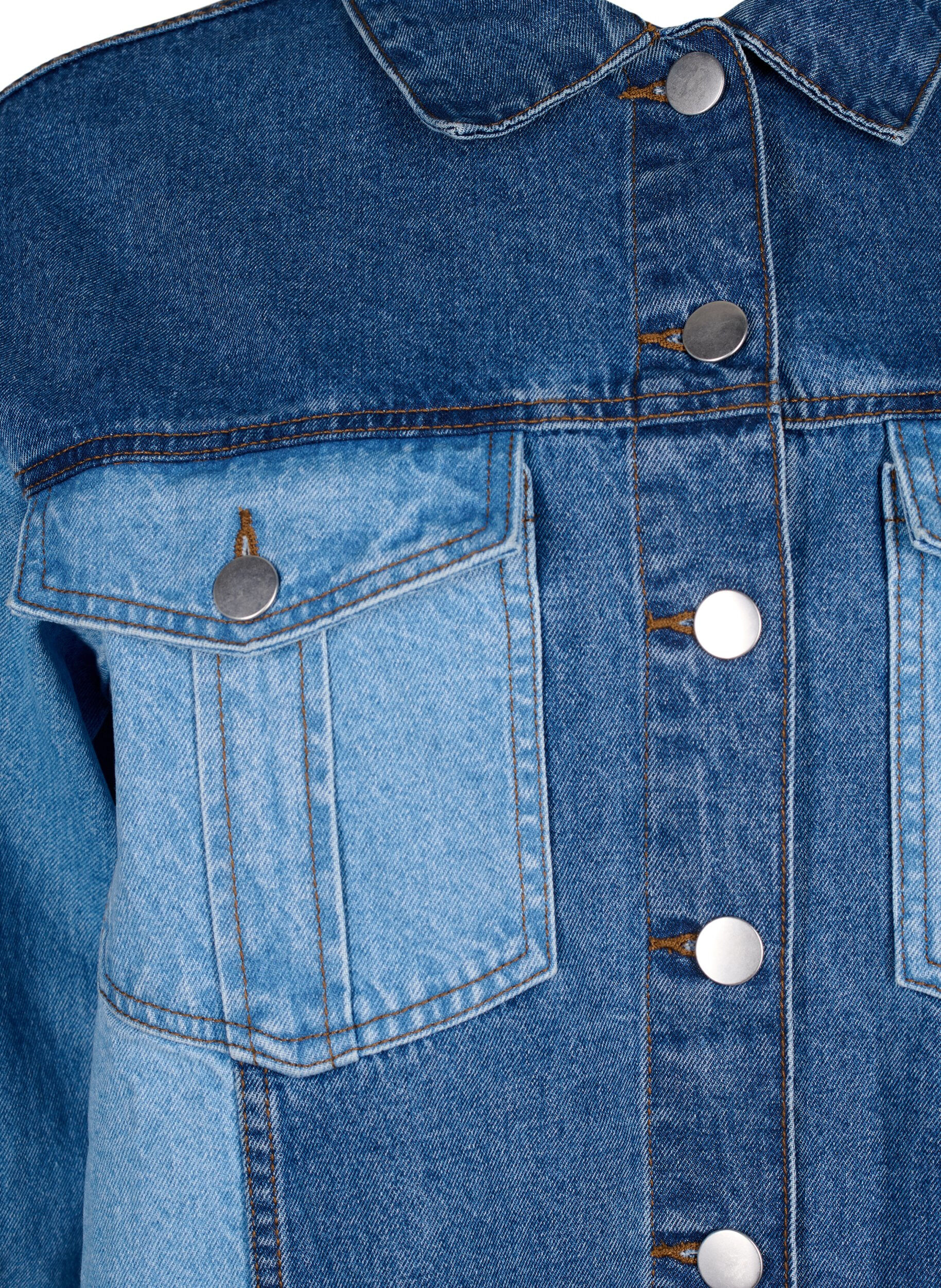Zizzi Veste en jean color block, Light Blue Denim, Packshot image number 2