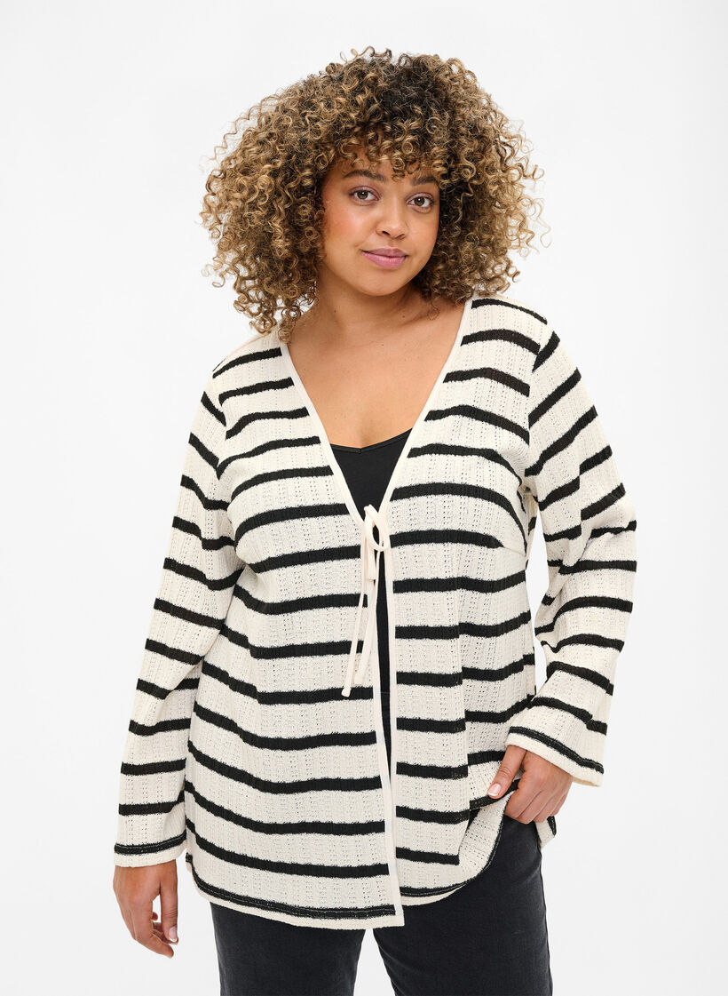 Gestreept vest met strikkoord, Sand Black Stripe, Model image number 0
