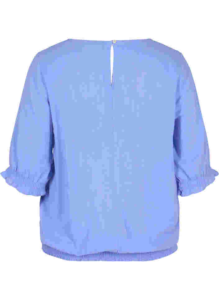 Katoenen blouse met smokwerk en korte mouwen, Wedgewood, Packshot image number 1