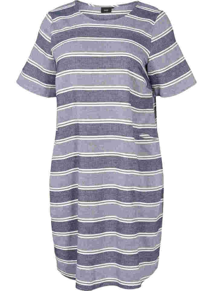Gestreepte jurk met korte mouwen, Blue Stripe, Packshot image number 0