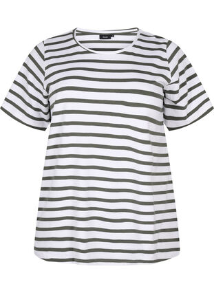 T-shirt rayé en coton biologique, Thyme Stripe, Packshot image number 0