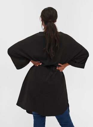 Kimono avec lien à nouer, Black, Model image number 1