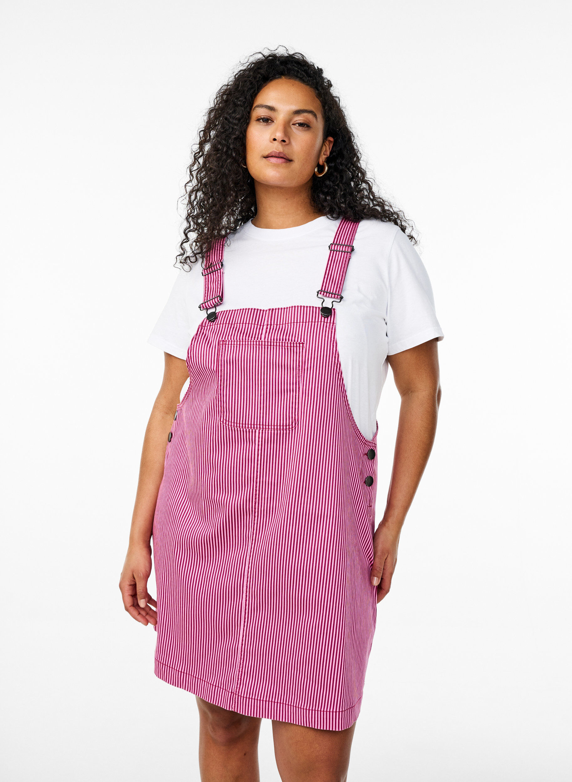 Zizzi Robe salopette courte &agrave; rayures, Red Stripe, Model image number 0