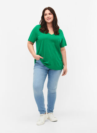 T-shirt basique à manches courtes et col en V, Jolly Green, Model image number 2