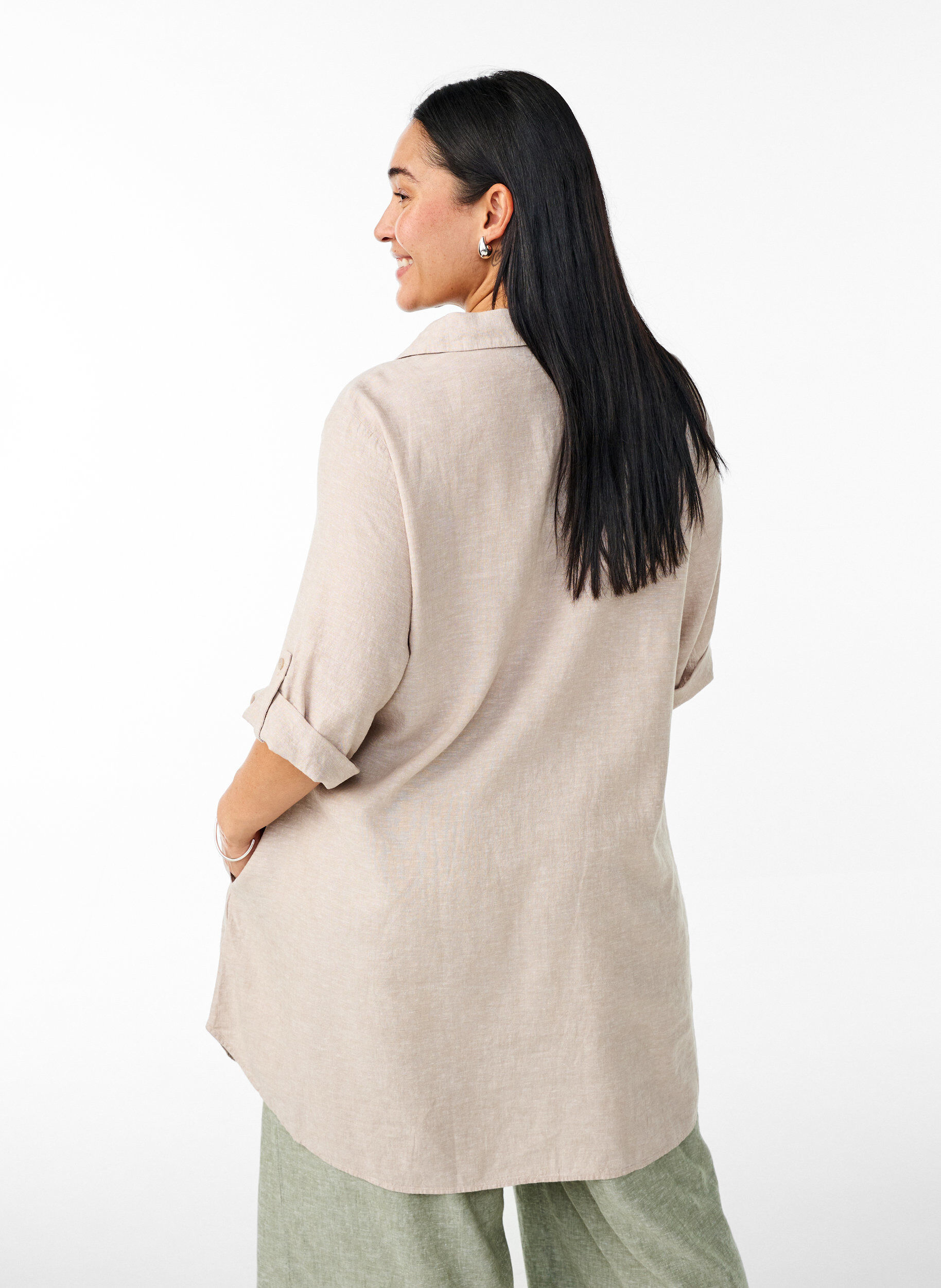 ZizziTunique coupe trap&egrave;ze en lin et viscose, Beige, Model image number 2
