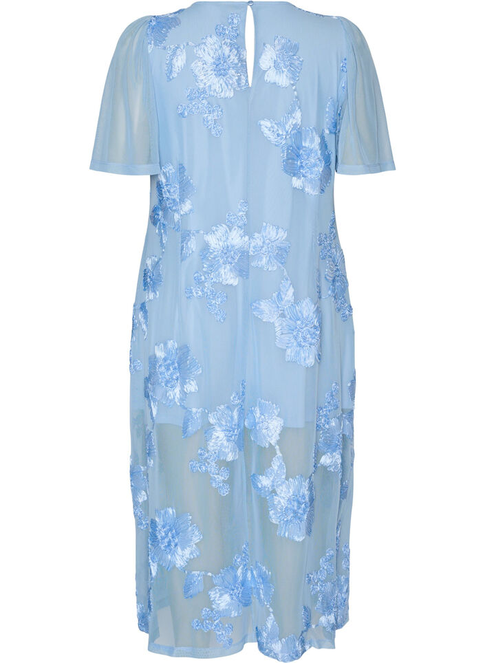 Meshjurk met bloemenapplicaties, Blauw, Packshot image number 1