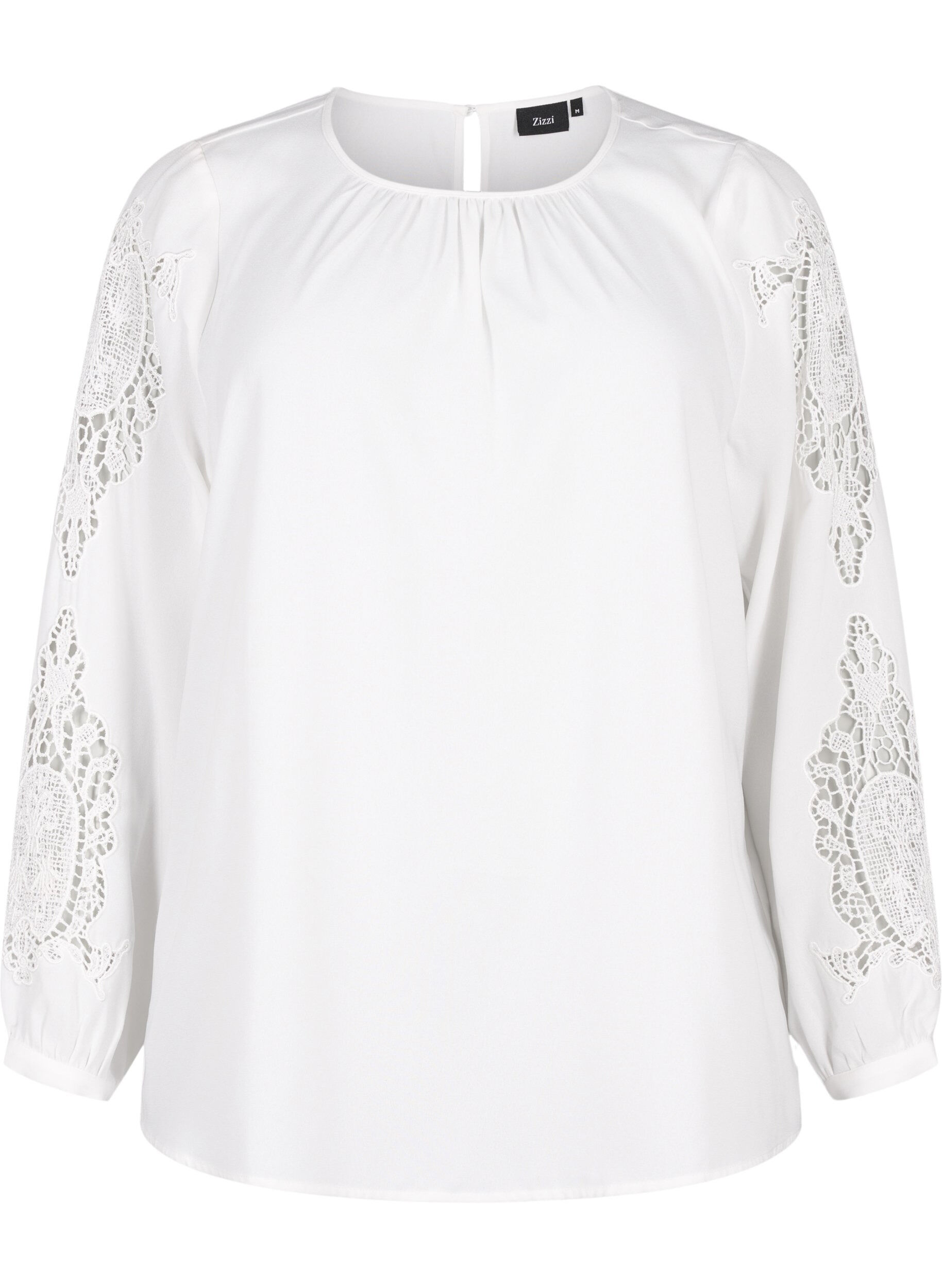 ZizziBlouse met lange mouwen en gehaakte details, Bright White, Packshot image number 0