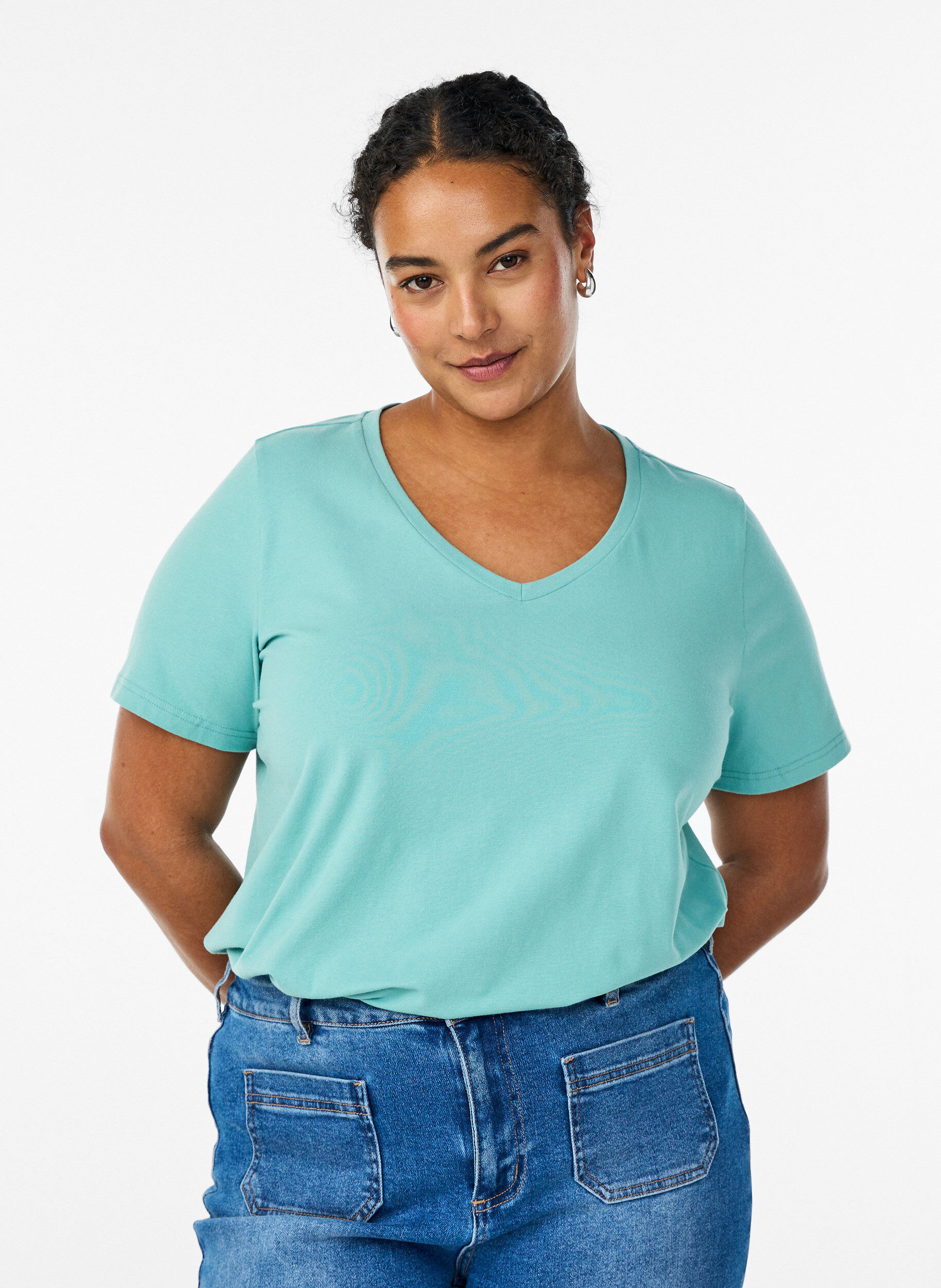T-shirt basic uni en coton, Vert, Model