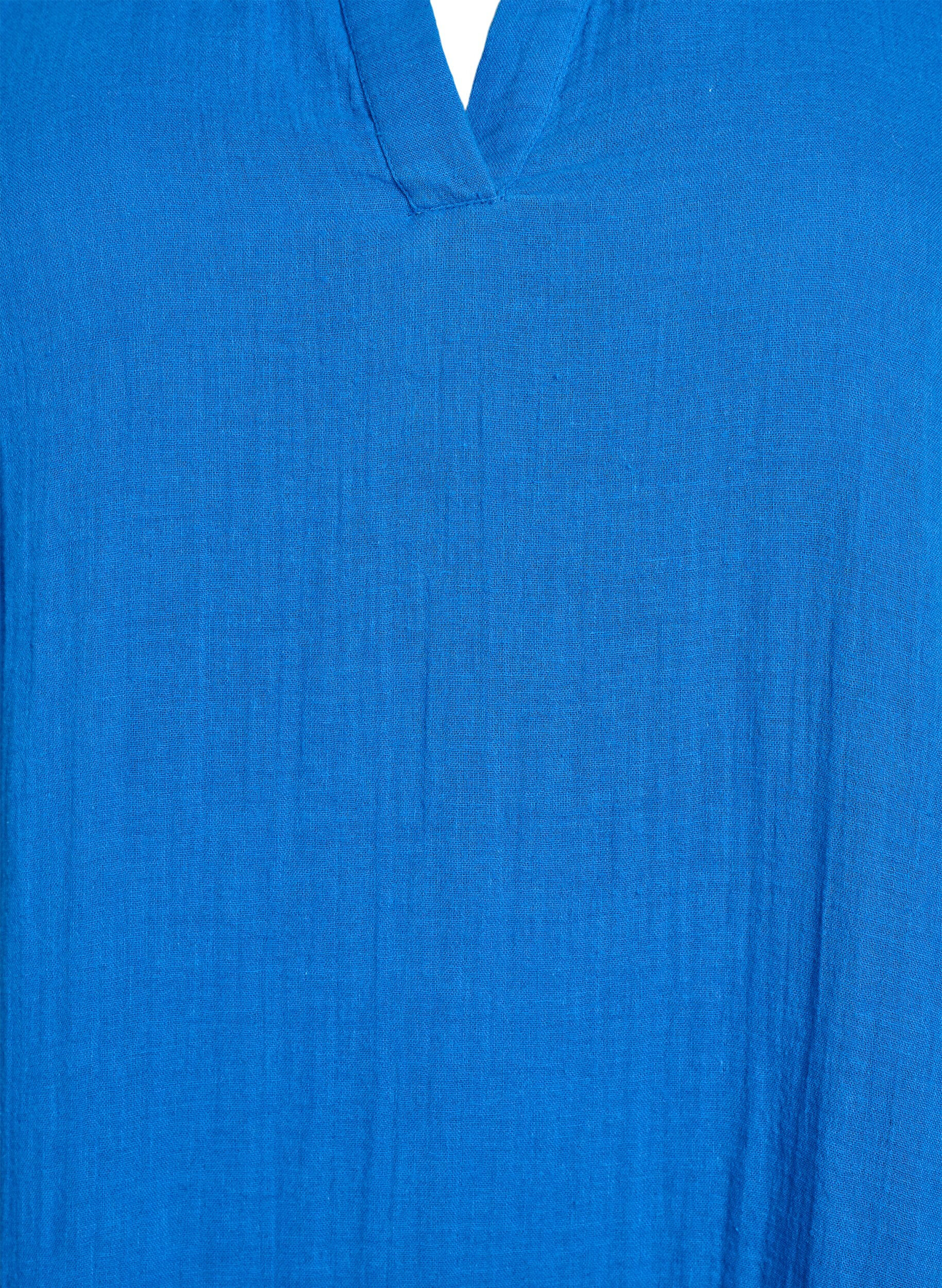 ZizziKorte A-lijn jurk in katoenen mousseline, Blauw, Packshot image number 2