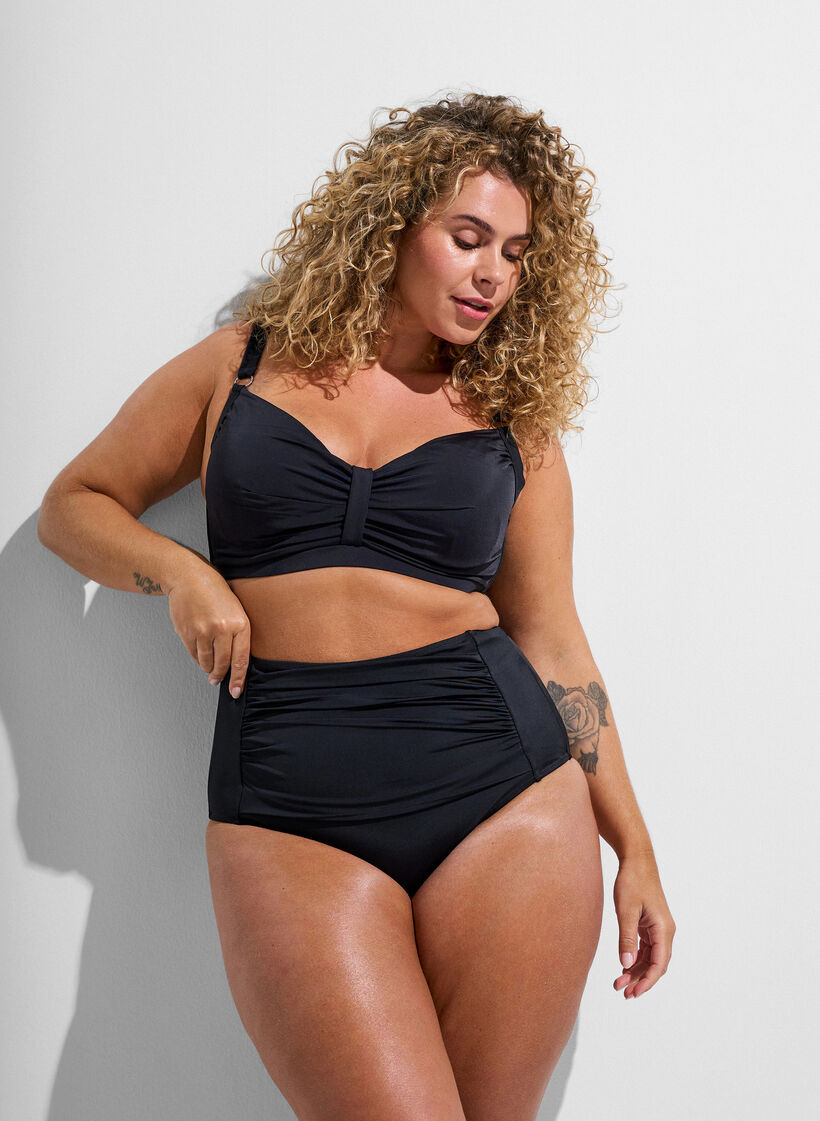 Bas de bikini &agrave; taille haute, Noir, Model image number 0