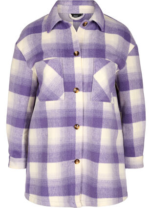 Veste chemise à carreaux avec boutons et poches, Purple Check, Packshot image number 0