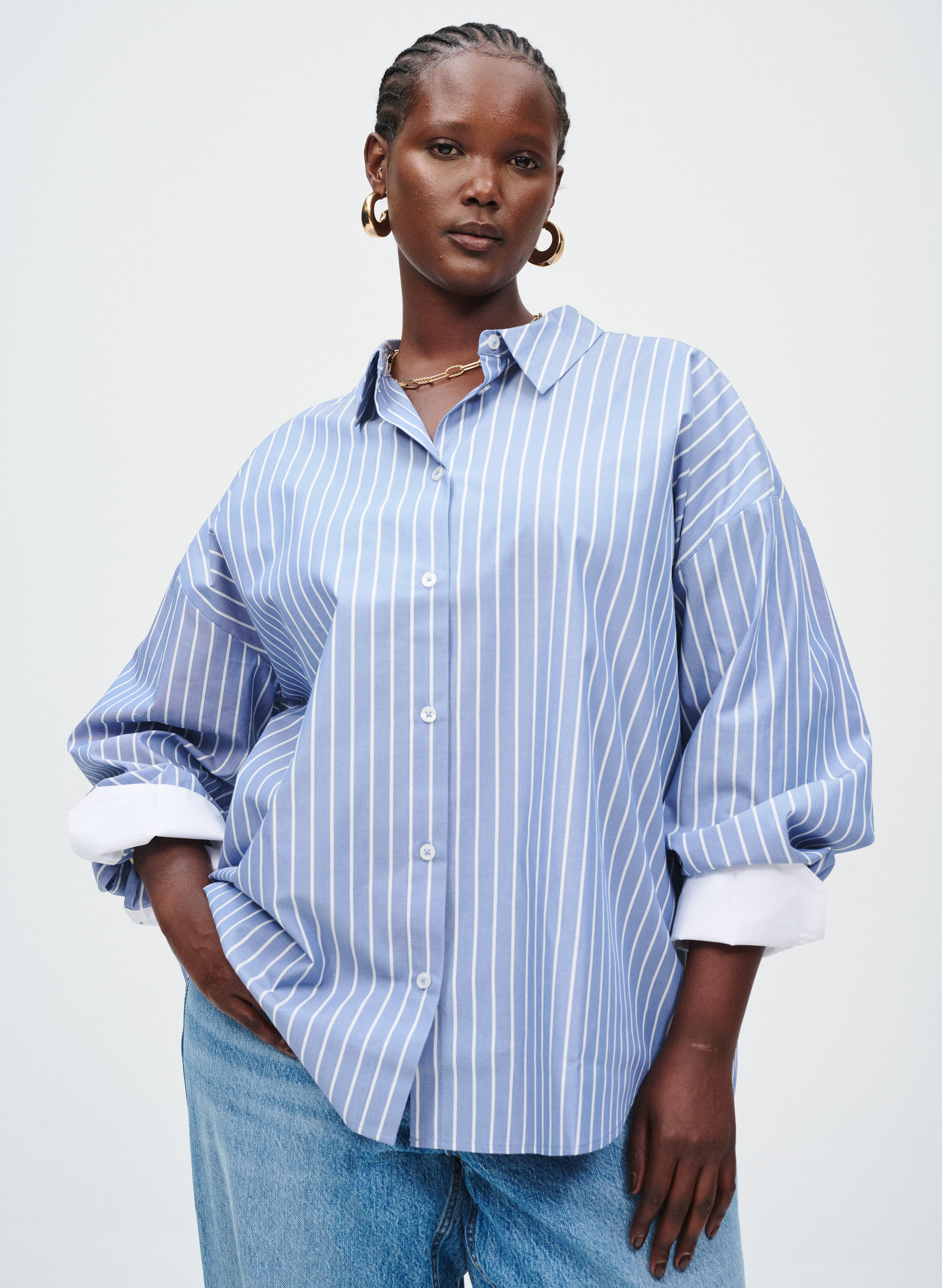 ZizziBlauw shirt met strepen, , Model