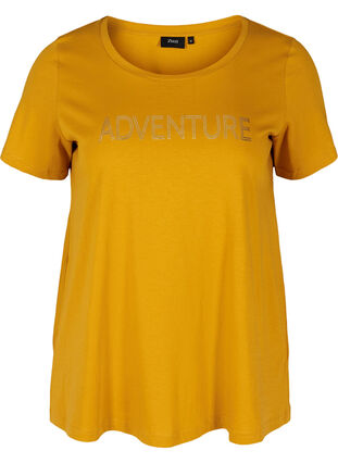 Katoenen t-shirt met a-lijn en print, Harvest Gold, Packshot image number 0