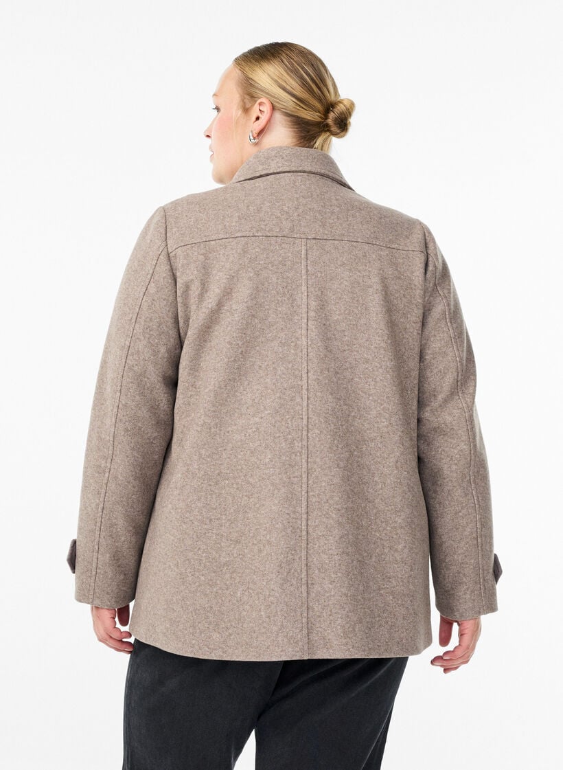 Manteau court &agrave; boutonnage crois&eacute;, Beige, Model image number 2