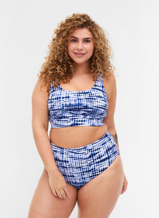 Haut de bikini imprimé à encolure ronde, Tie Dye Print, Model image number 2