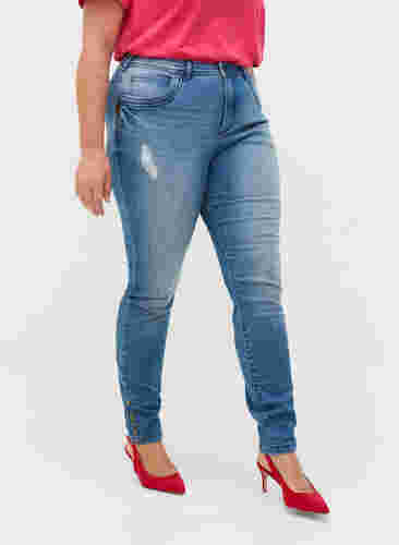 Super slim Amy jeans met split en knopen, Light blue, Model image number 3