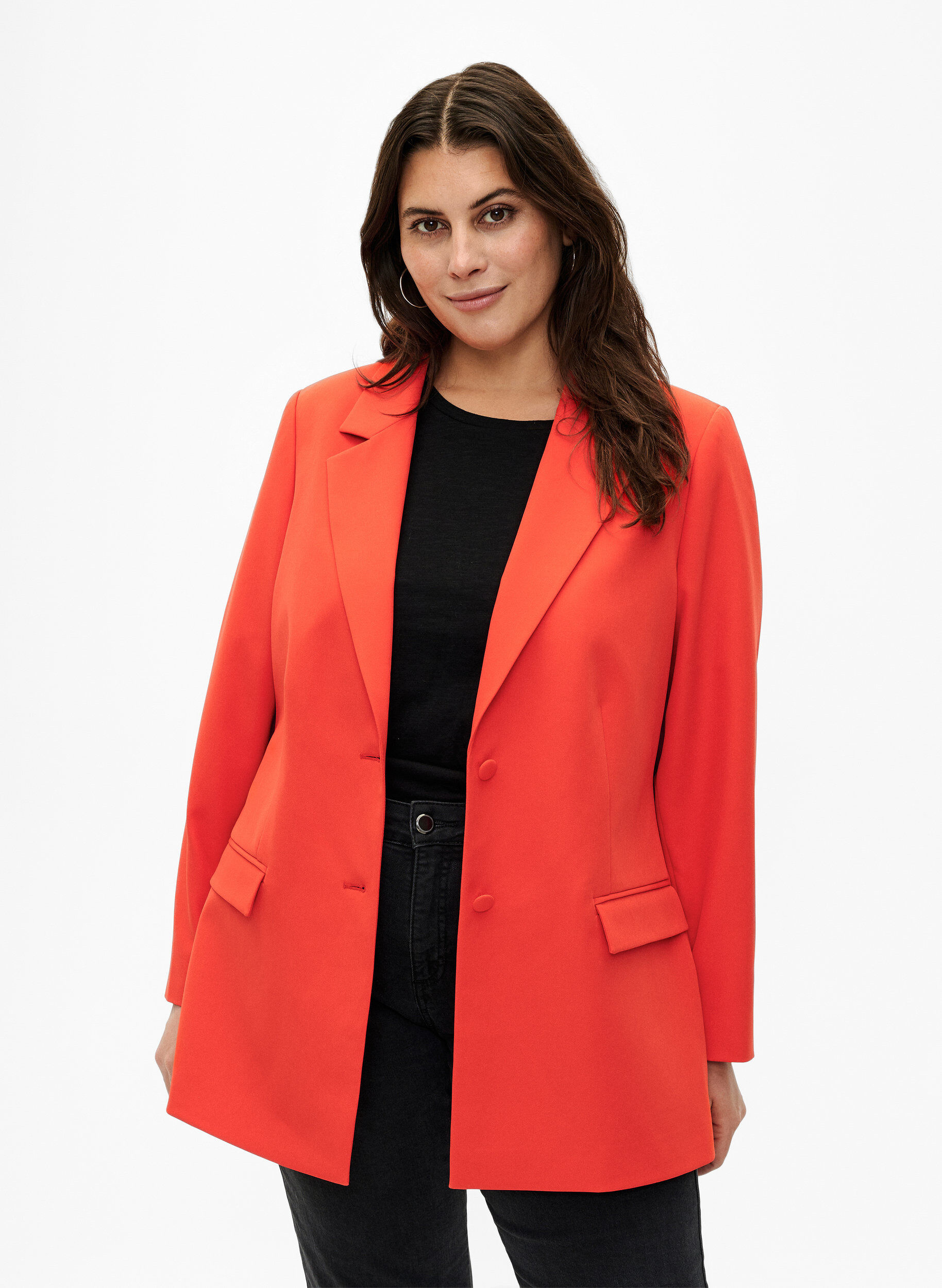Zizzi Blazer classique avec fermeture &agrave; boutons, Orange.com, Model image number 0