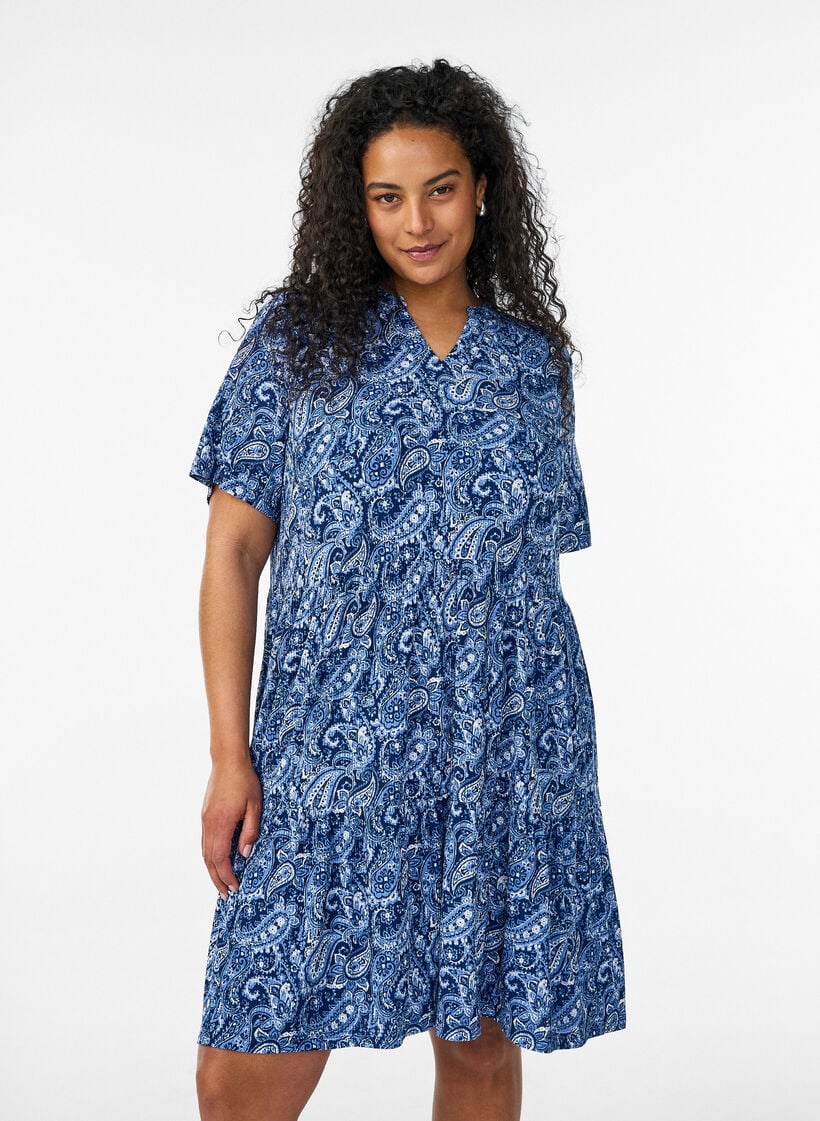 Robe &agrave; motifs avec empi&egrave;cements, Bleu, Model image number 0