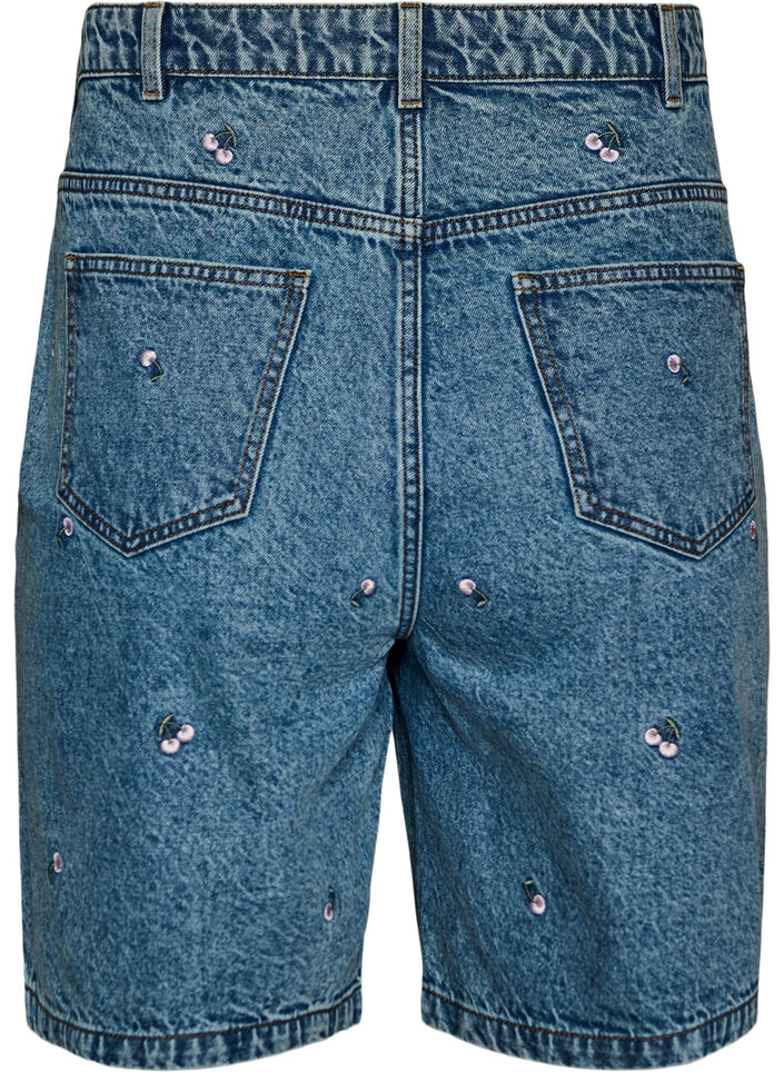 Short en jean taille haute avec des motifs brod&eacute;s, Bleu, Packshot image number 1