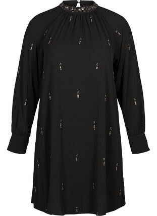 Robe à manches longues avec perles et smocks, Black, Packshot image number 0