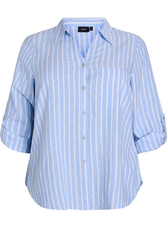 Chemise en lin et viscose avec manches 3/4, Bleu Clair, Packshot image number 0