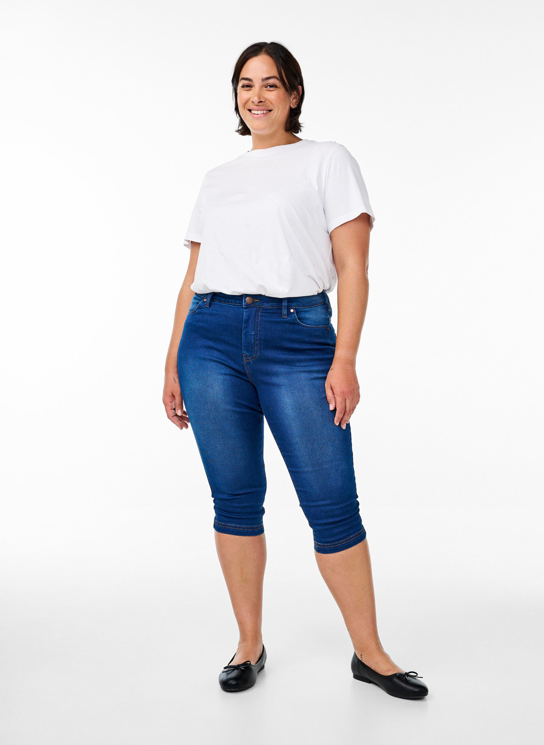 Jean capri Amy &agrave; taille haute et coupe super slim, Bleu, Model