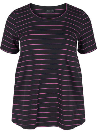 Gestreept t-shirt in katoen, Black w. Purple , Packshot image number 0
