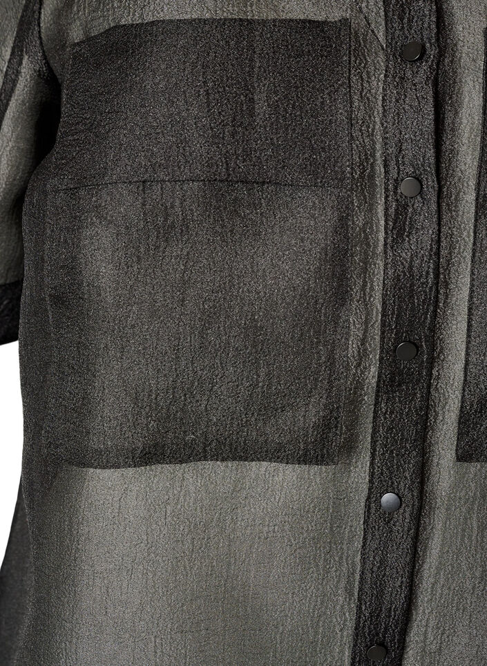Transparant shirt met korte mouwen met borstzakken, Zwart, Packshot image number 3