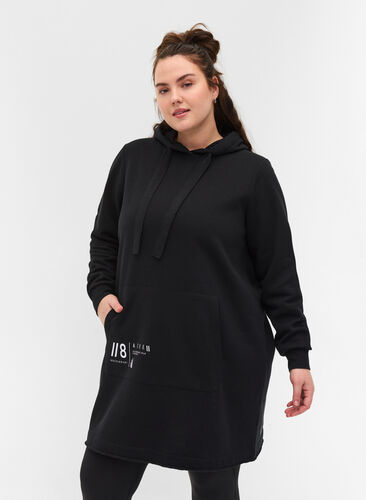 Robe pull à capuche et poche, Black, Model image number 0