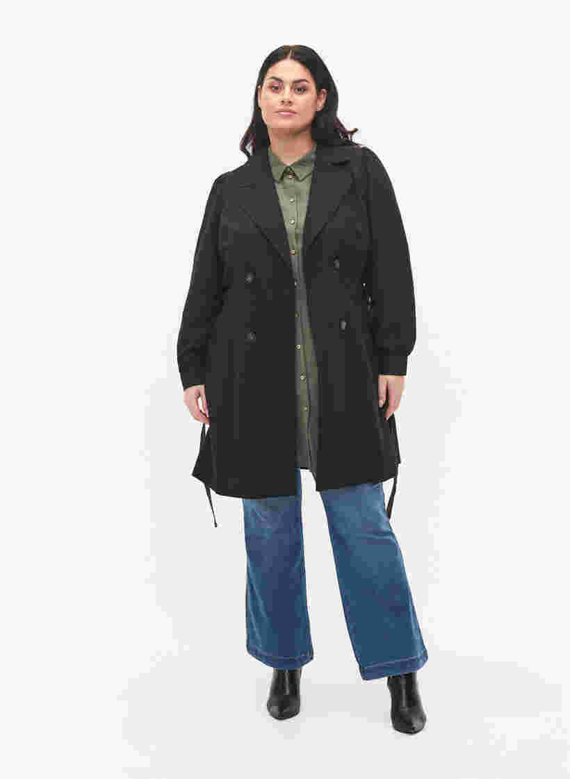 Trench-coat avec ceinture et poches, Black, Model image number 2