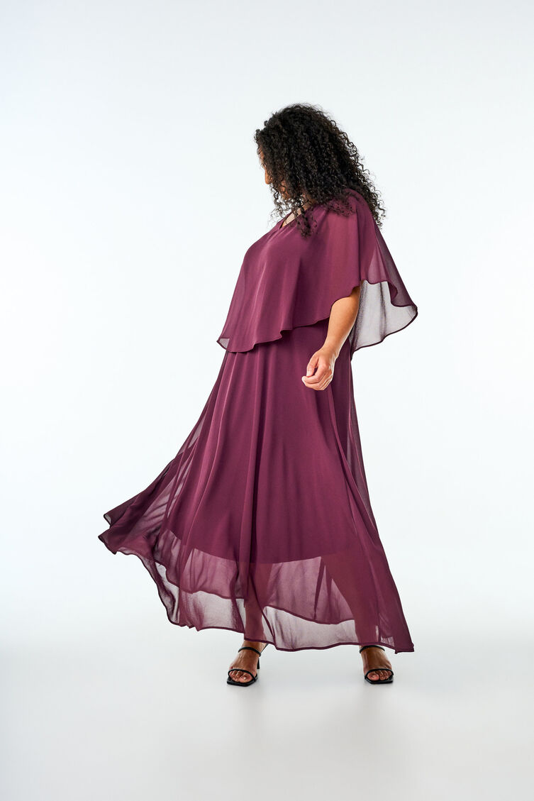 Robe longue de ligne A avec des manches courtes, Bordeaux, Model image number 2
