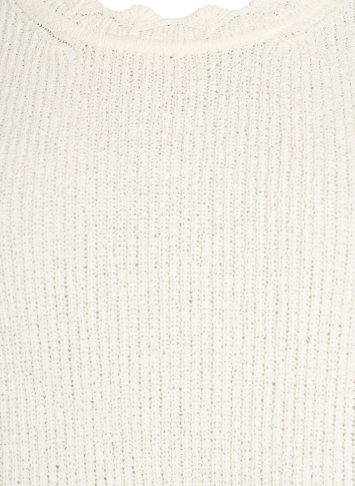 Blouse en maille avec broderie ajour&eacute;e et manches mi-longues, Vanille, Packshot image number 2