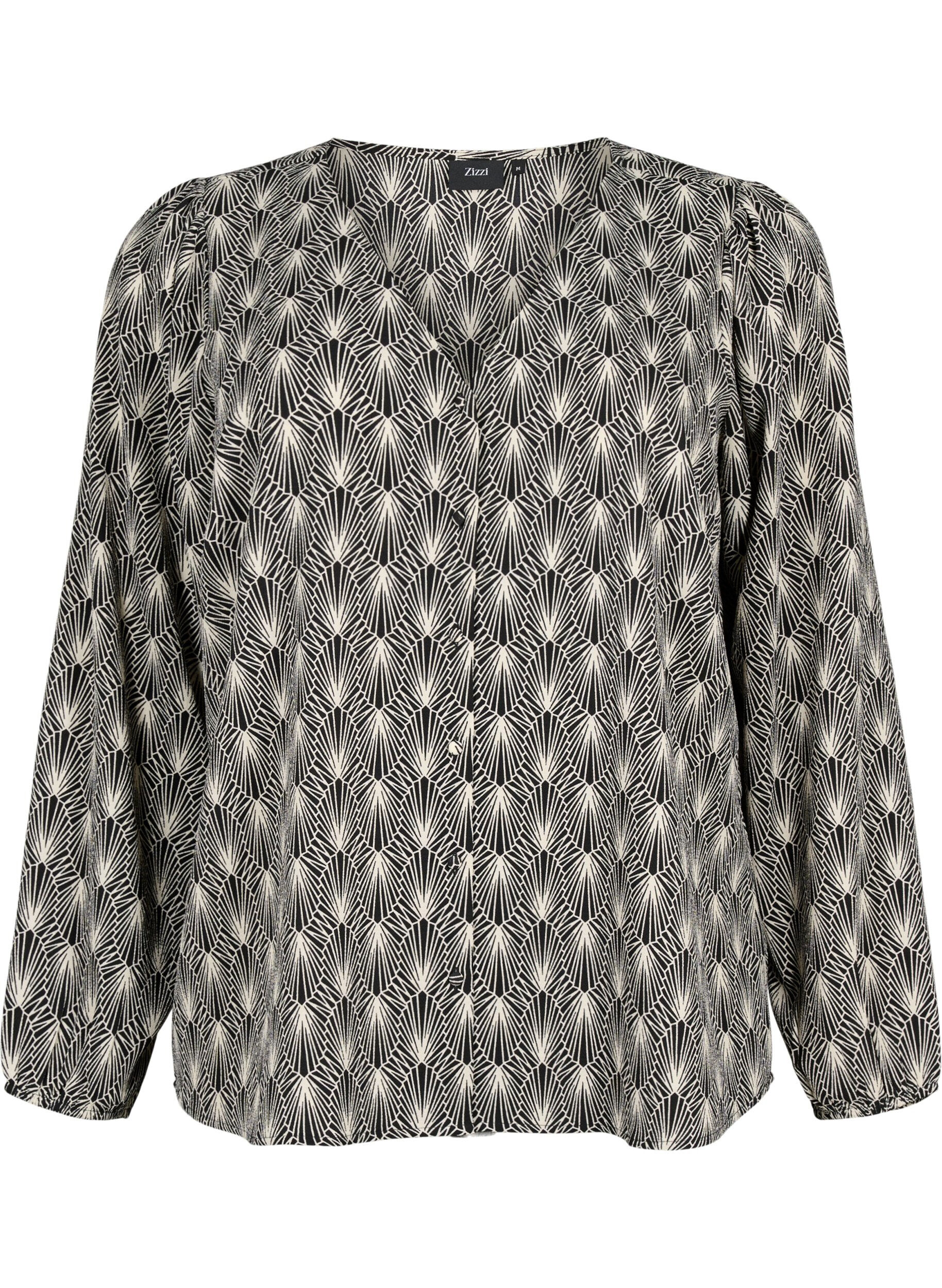 Zizzi Blouse avec col en V et imprim&eacute;, Birch Graphic AOP, Packshot image number 0