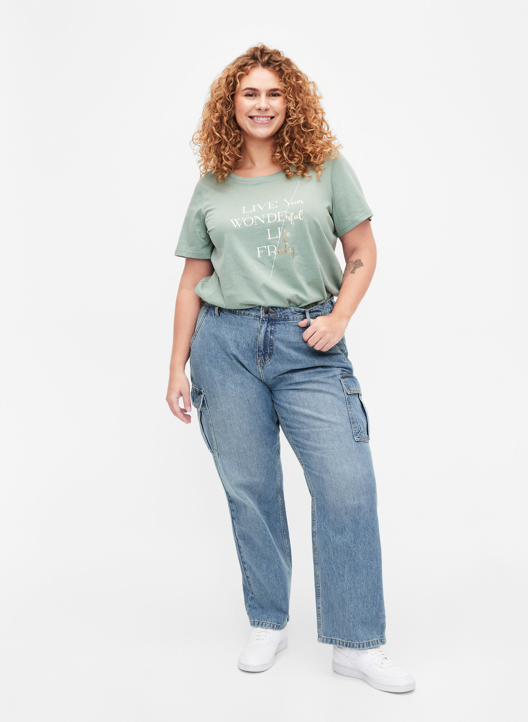 ZizziKatoenen t-shirt met korte mouwen en elastische rand, Chinois G. W. Live, Model image number 2