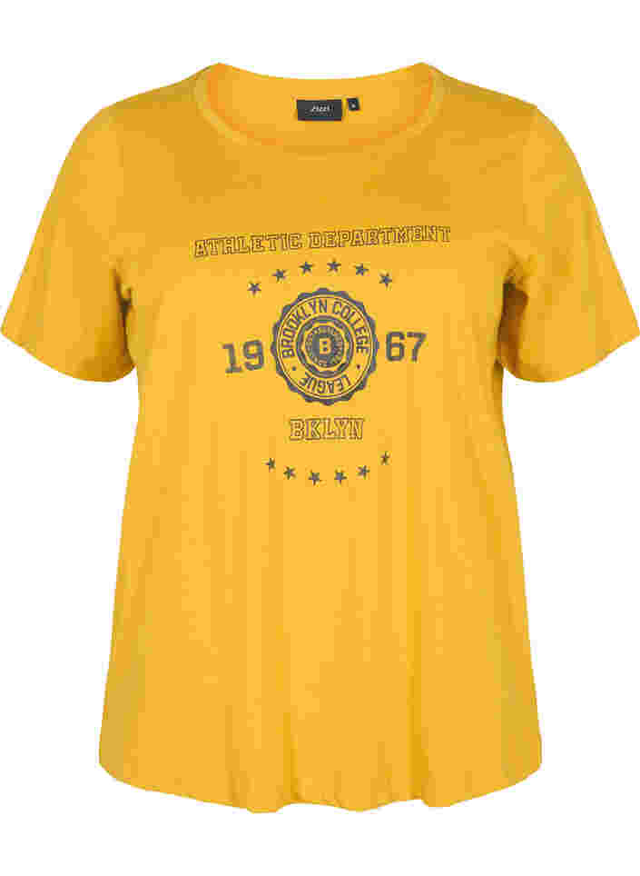 Katoenen t-shirt met korte mouwen en print, Harvest Gold, Packshot image number 0