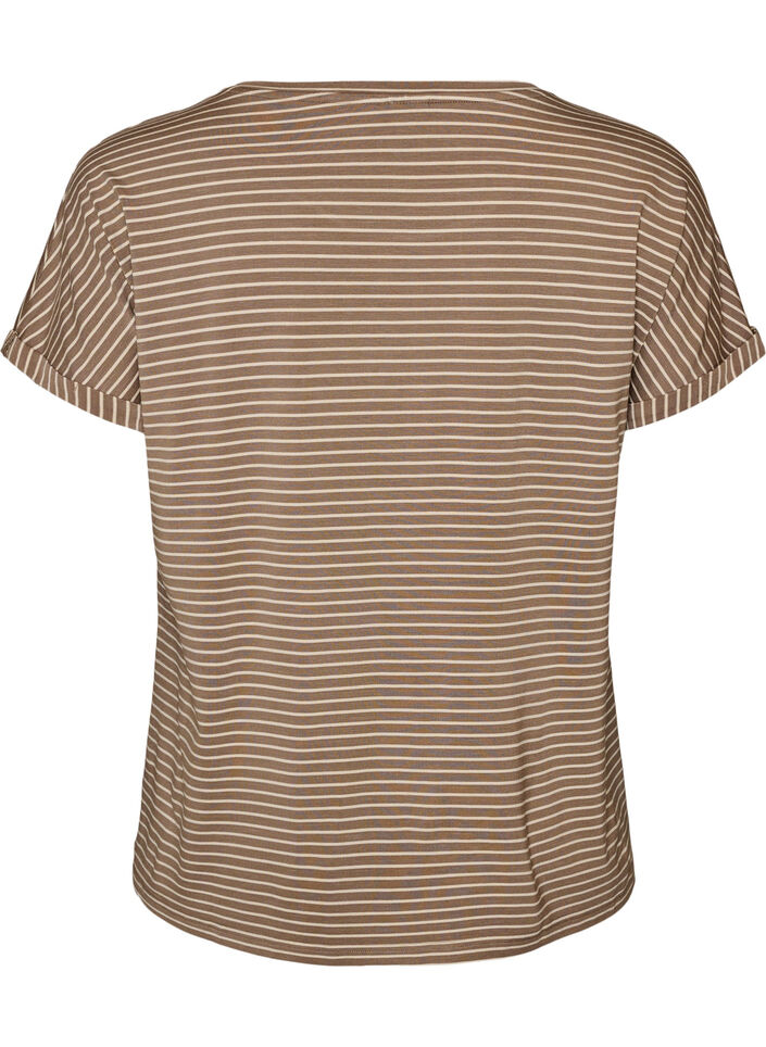 T-shirt ray&eacute; en viscose avec un col rond, Beige, Packshot image number 1