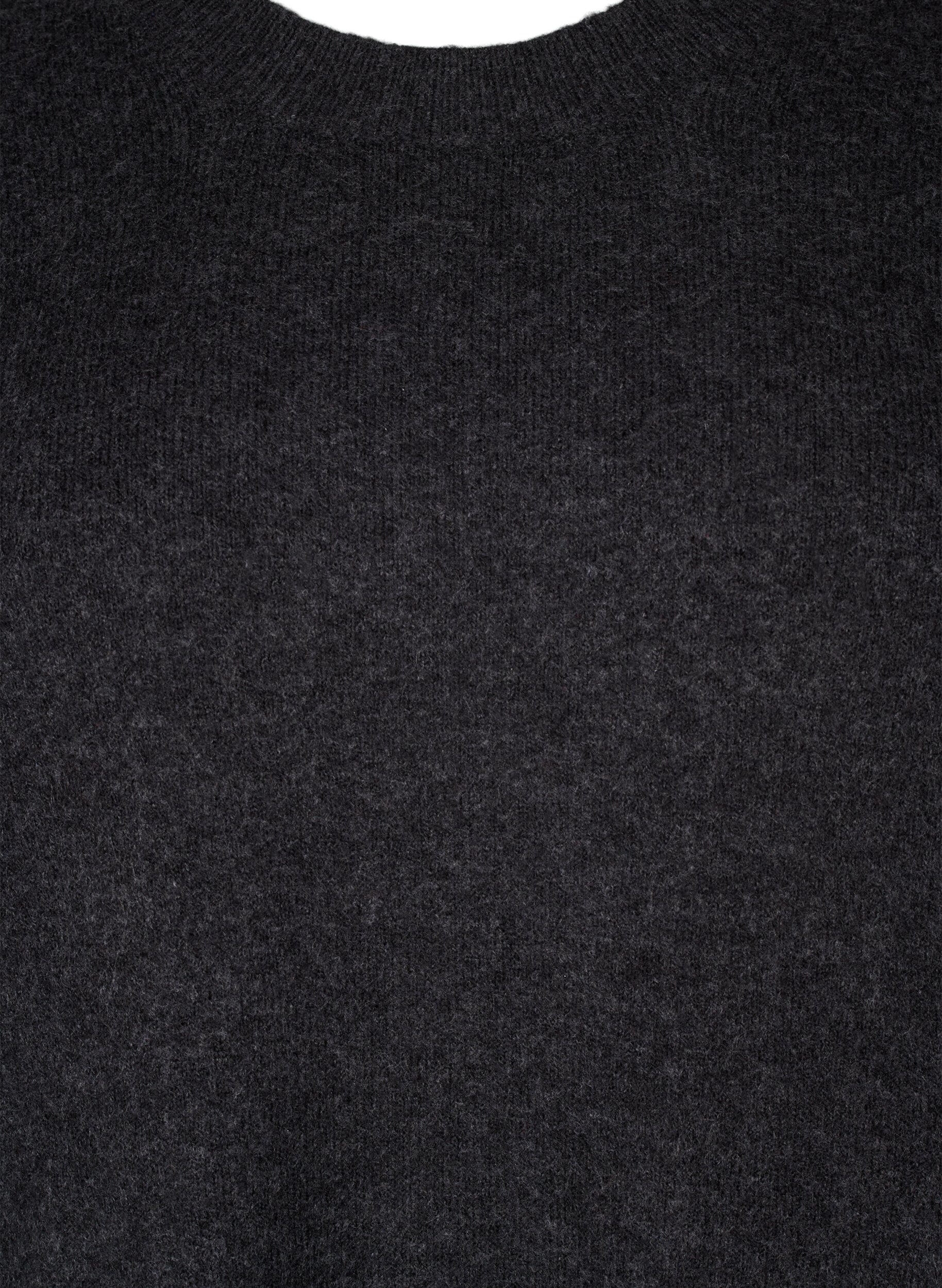 Zizzi Robe en maille &agrave; col rond et fendue, Dark Grey Melange, Packshot image number 2