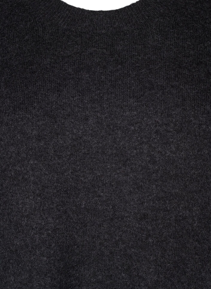 Gebreide jurk met ronde hals en split, Dark Grey Melange, Packshot image number 2