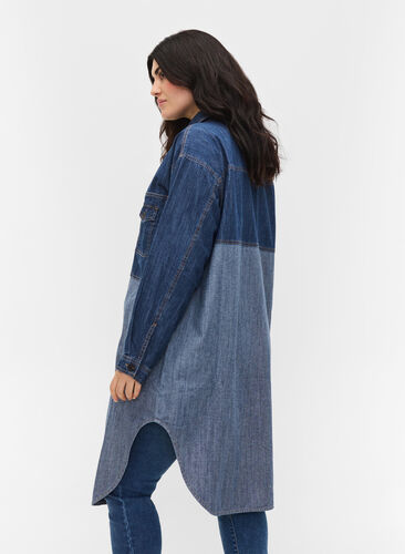 Lang spijkeroverhemd jasje, Blue denim, Model image number 1