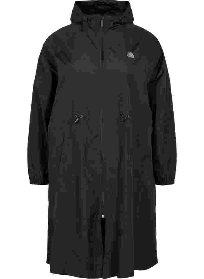 Veste de sport longue avec taille ajustable, Black, Packshot image number 0