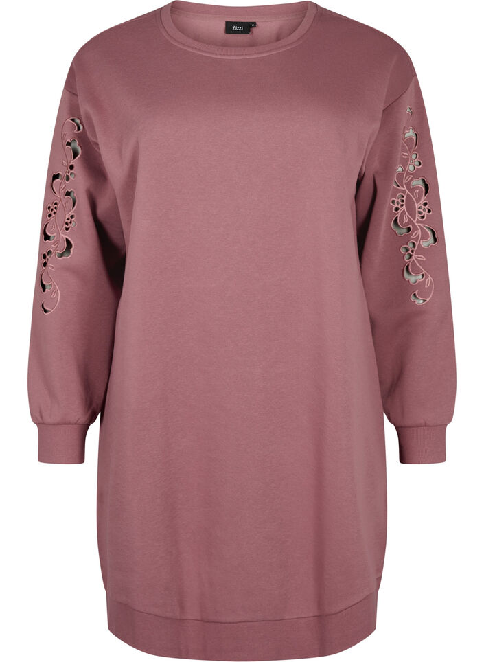Sweater-jurk met geborduurde details, Rose Brown, Packshot image number 0