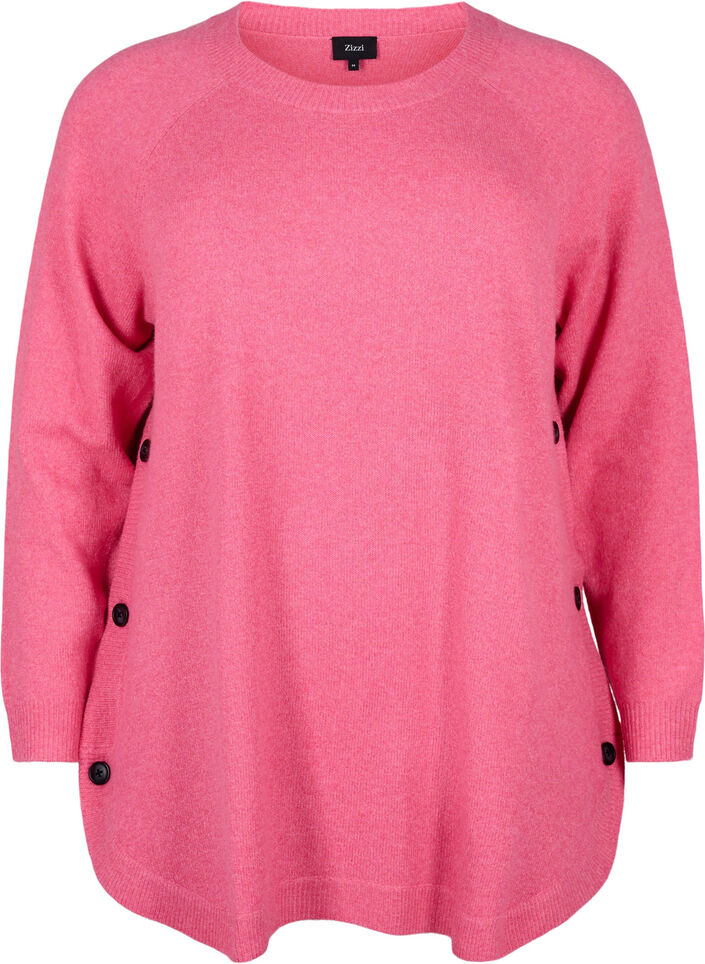 Gemêleerde gebreide blouse met knopen, Hot Pink White Mel., Packshot image number 0
