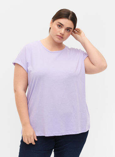 T-shirt à manches courtes en coton mélangé, Lavender, Model image number 0