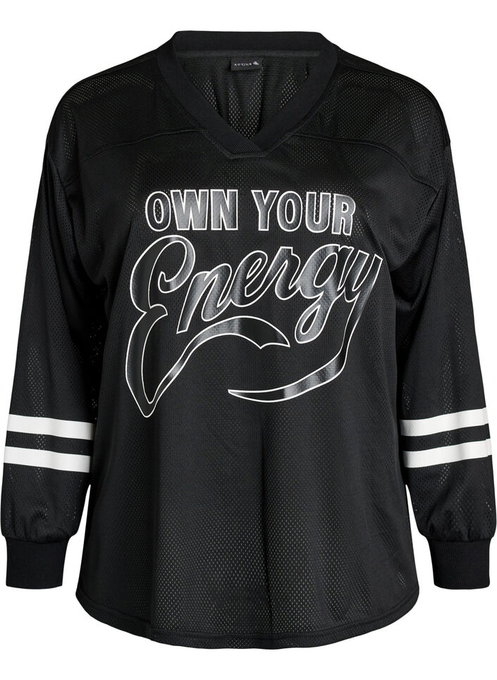 Sporty mesh-top met tekstprint, Zwart, Packshot image number 0
