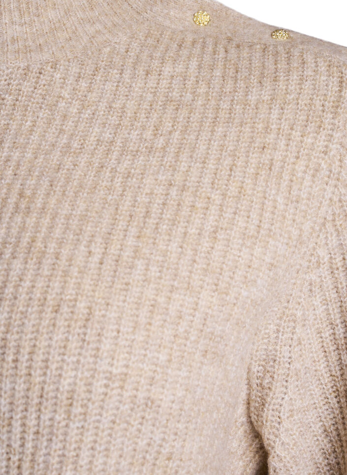 Pull c&ocirc;tel&eacute; &agrave; manches bouffantes et boutons, Beige, Packshot image number 2