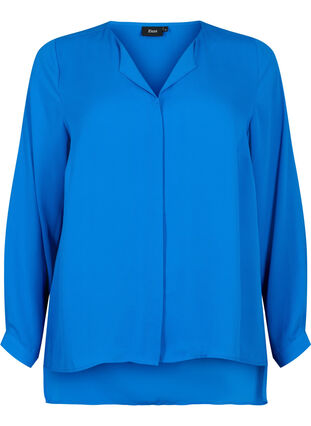Effen kleur overhemd met v-hals, Princess Blue, Packshot image number 0